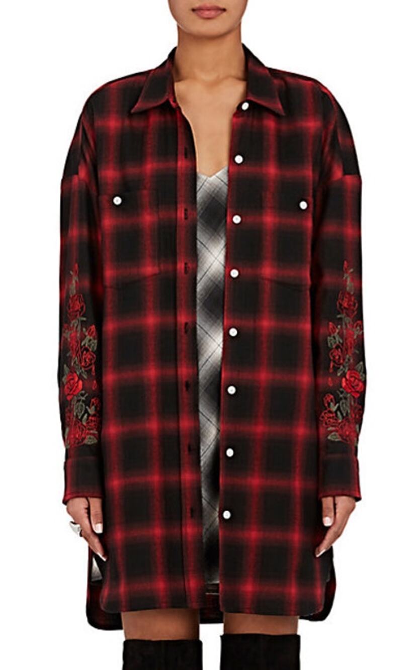 Adaptation NWT Barneys New York Red Black Plaid Flannel Rose Embroidered Dress